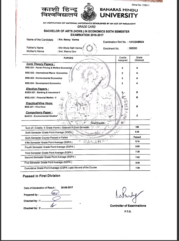 Nancy graduated from Banaras Hindu University