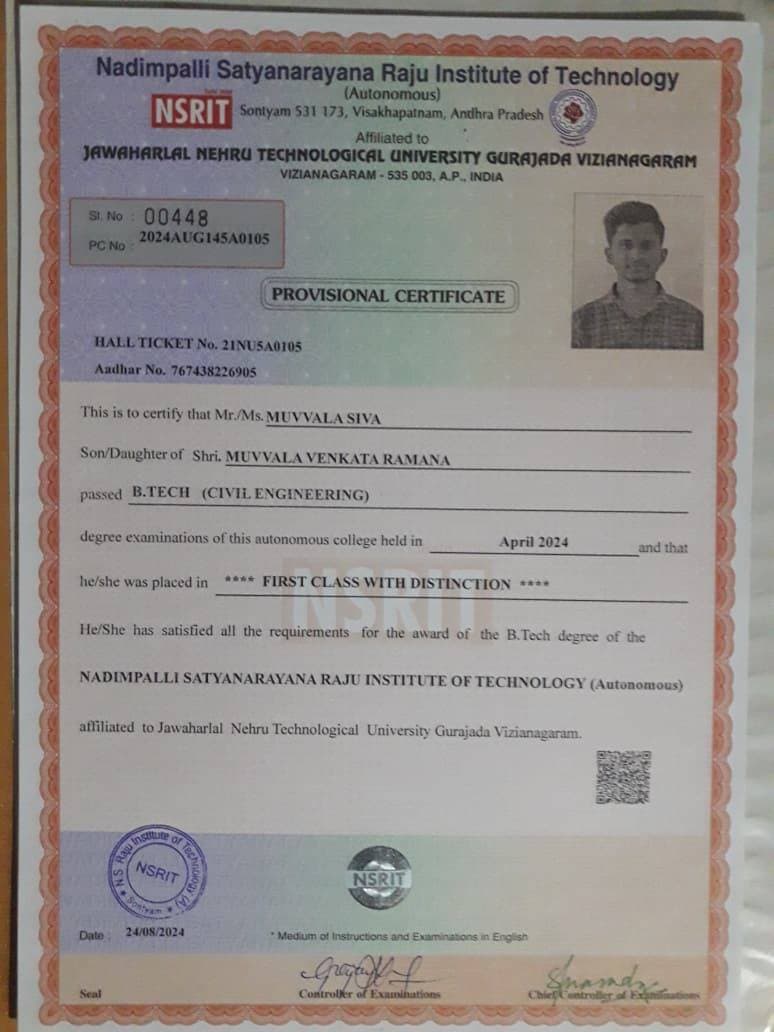Muvvala graduated from jawaharlal nehru technological university gurajada vizinagarm