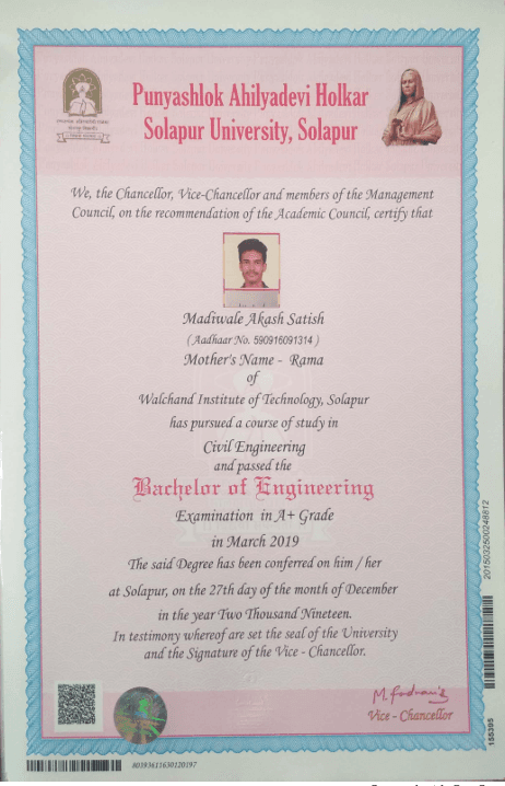 Akash graduated from Walchand Institute of Technology, Solapur