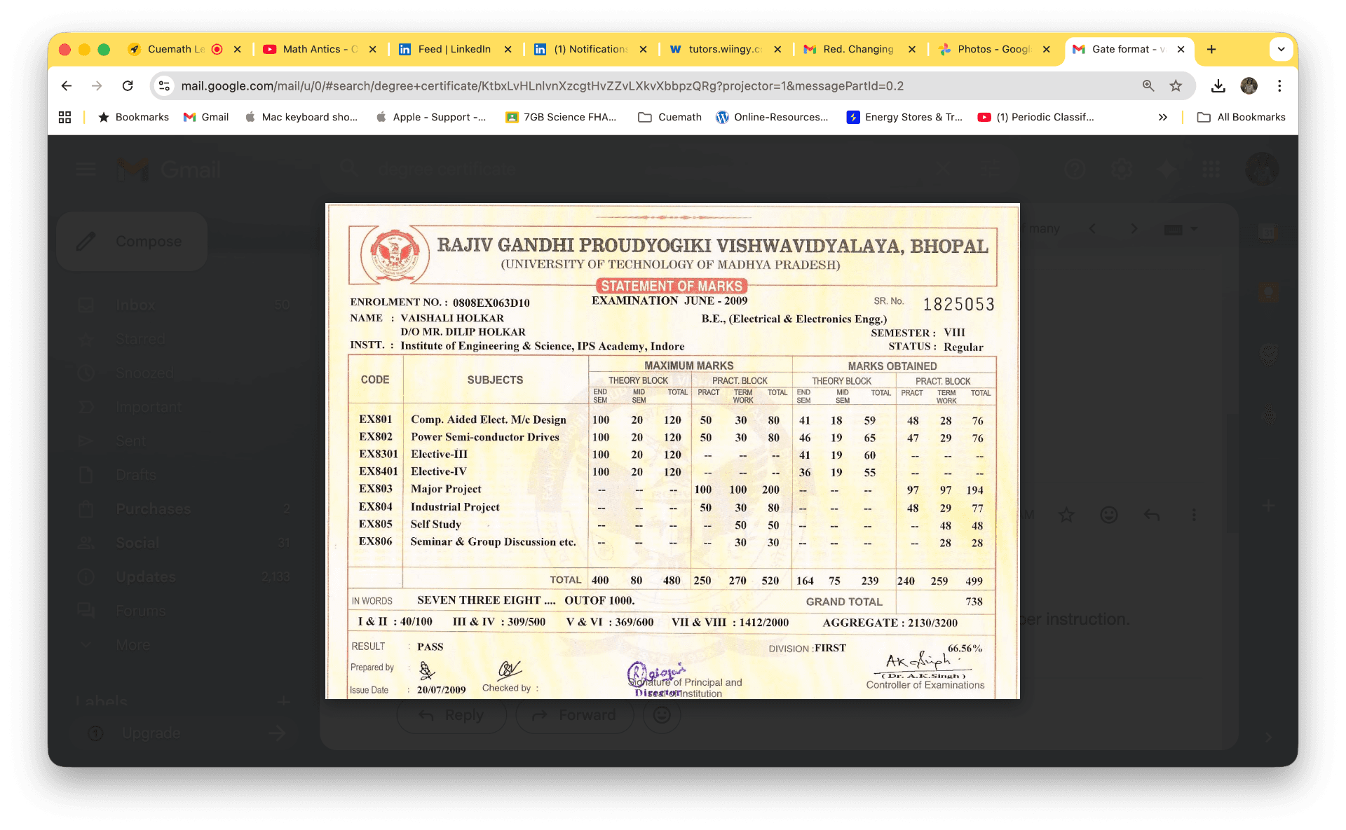 Vaishali graduated from OIST, Bhopal