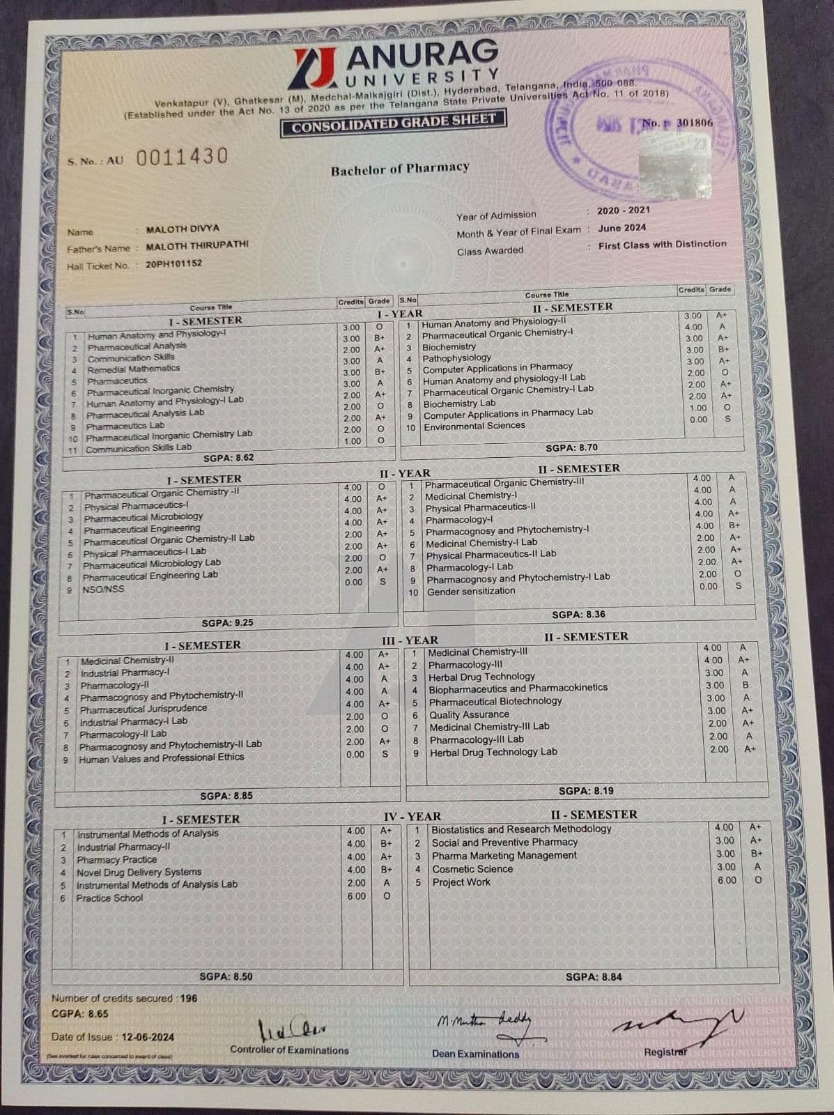 Divya graduated from Anurag university