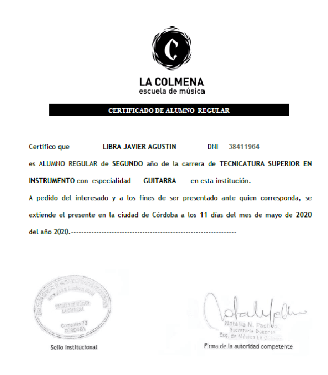 Javier graduated from La Colmena - Music School