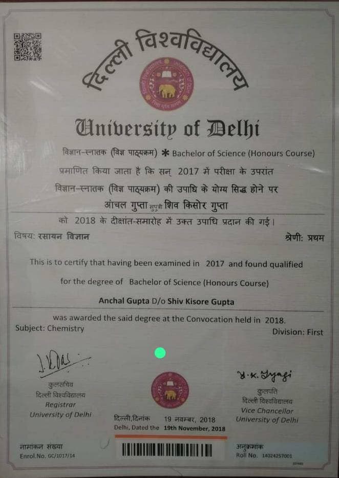 Anchal graduated from Delhi University