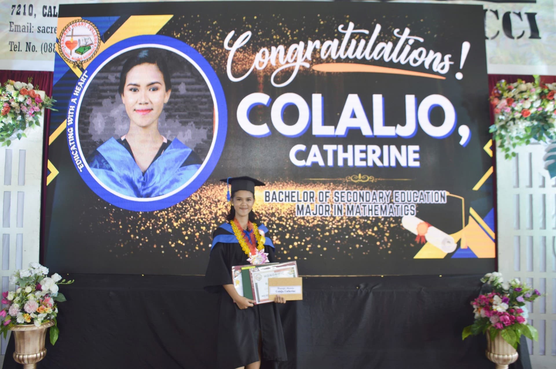 Catherine graduated from Sacred Heart College of Calamba, Inc.