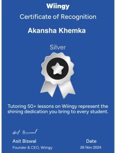 Profile photo of Akansha Khemka, undefined tutor at Wiingy