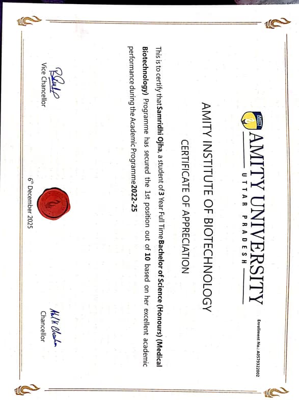 Verified degree or teaching certification of Samridhi