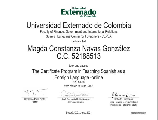 Verified degree or teaching certification of Constanza