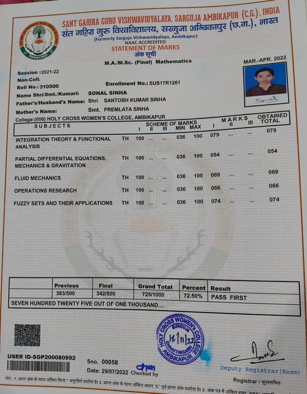 Verified degree or teaching certification of Sonal