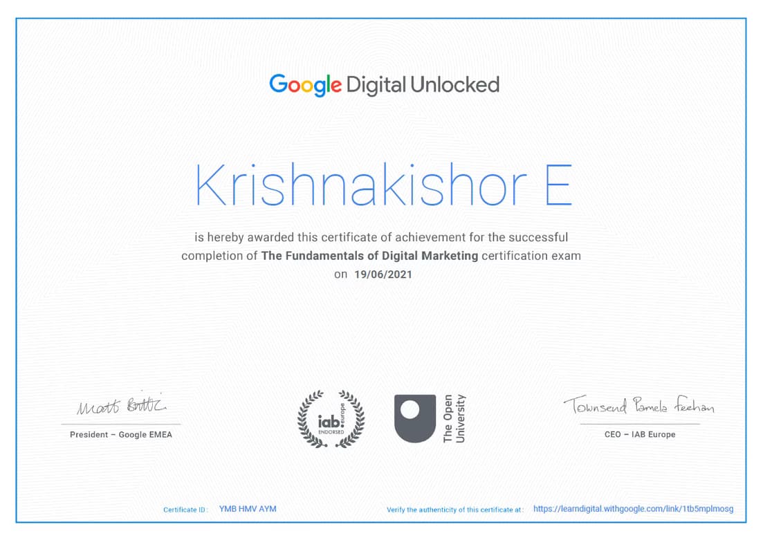 Verified degree or teaching certification of Krishnakishor