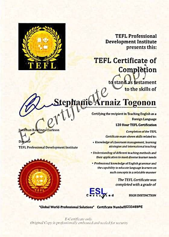 Verified degree or teaching certification of Stephanie