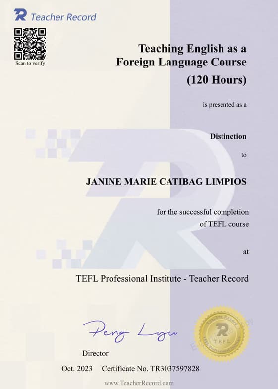 Verified degree or teaching certification of Janine Marie