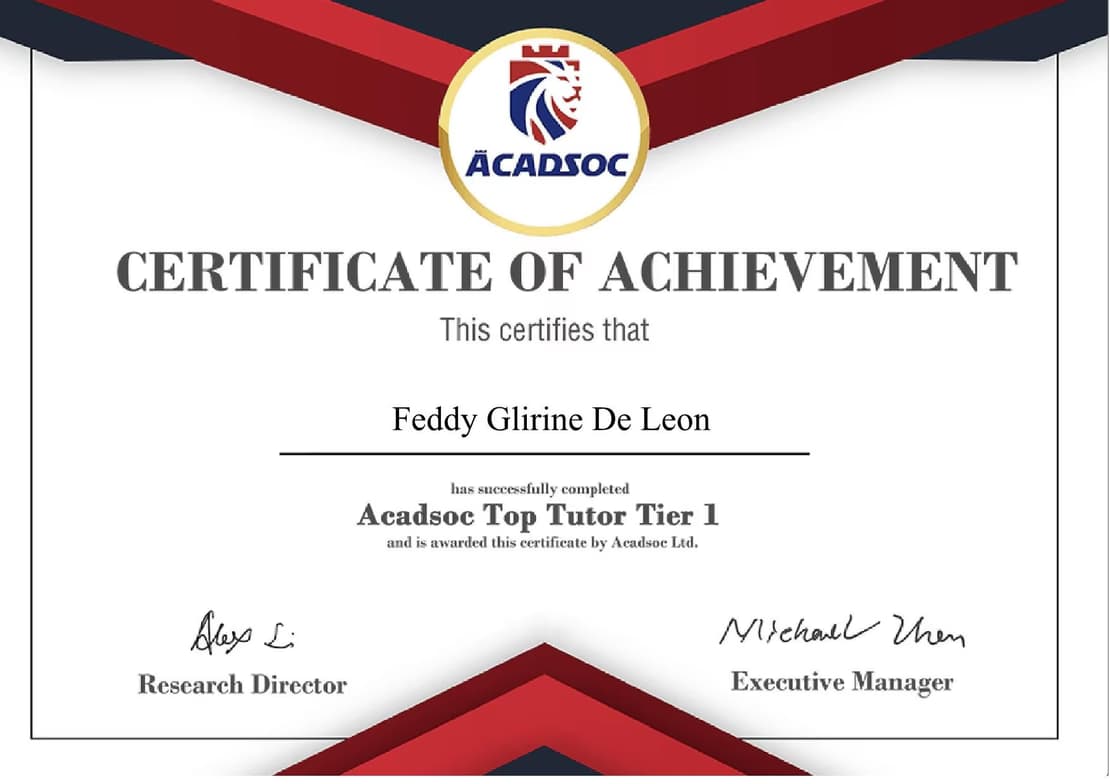 Verified degree or teaching certification of Feddy Glirine