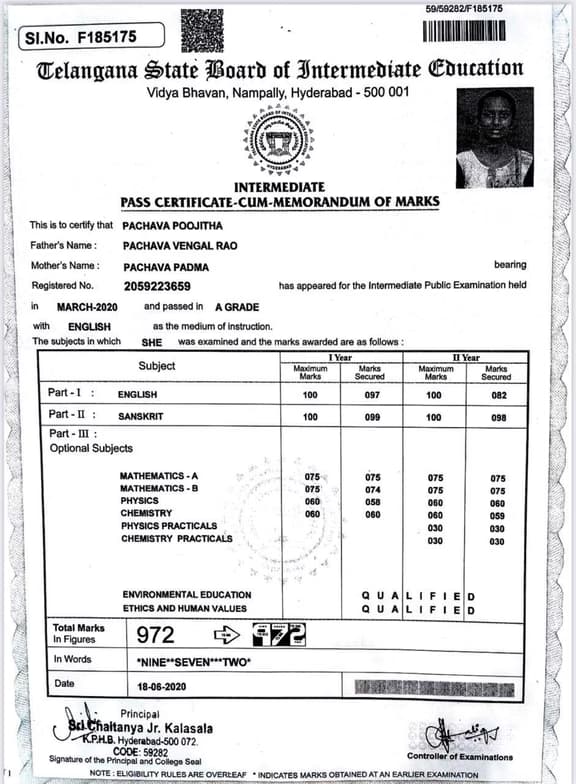 Verified degree or teaching certification of Pooja
