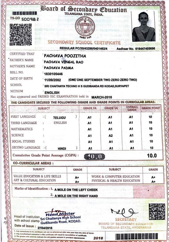 Verified degree or teaching certification of Pooja