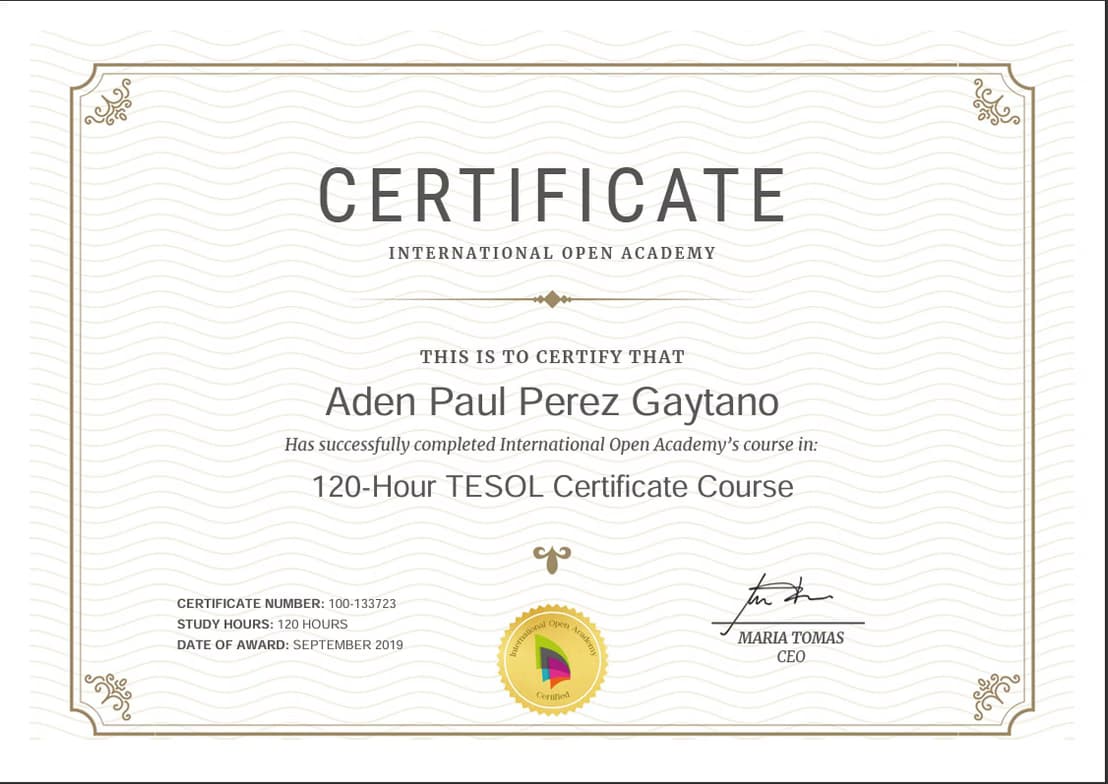 Verified degree or teaching certification of Aden Paul