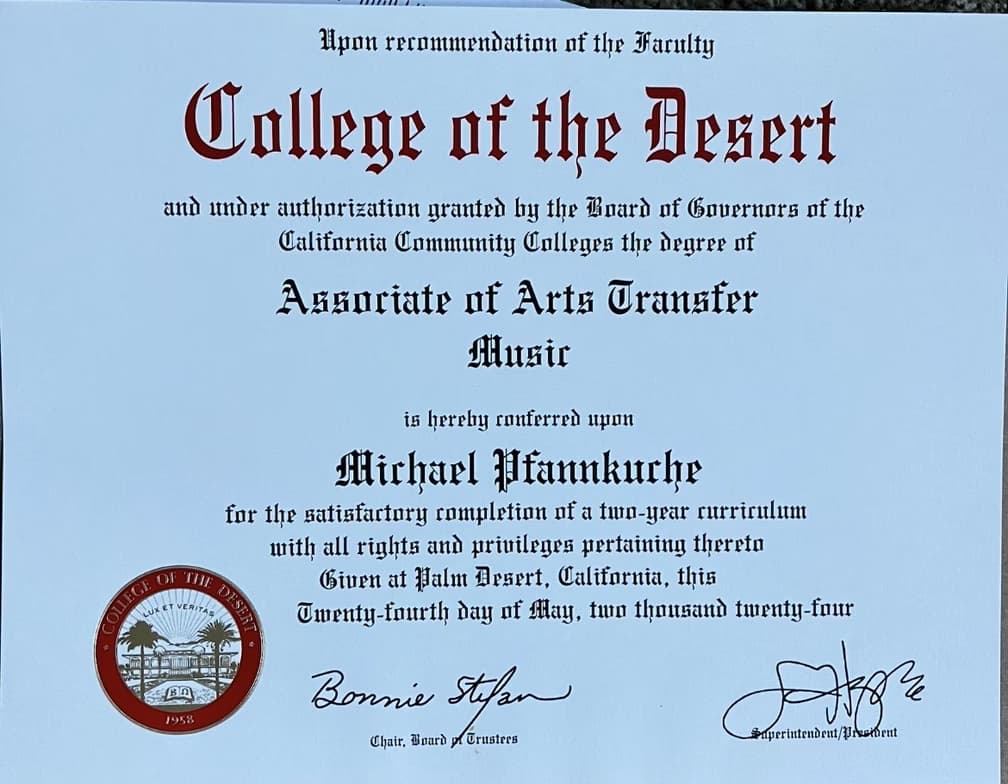 Verified degree or teaching certification of Michael