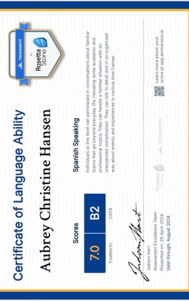 Verified degree or teaching certification of Aubrey