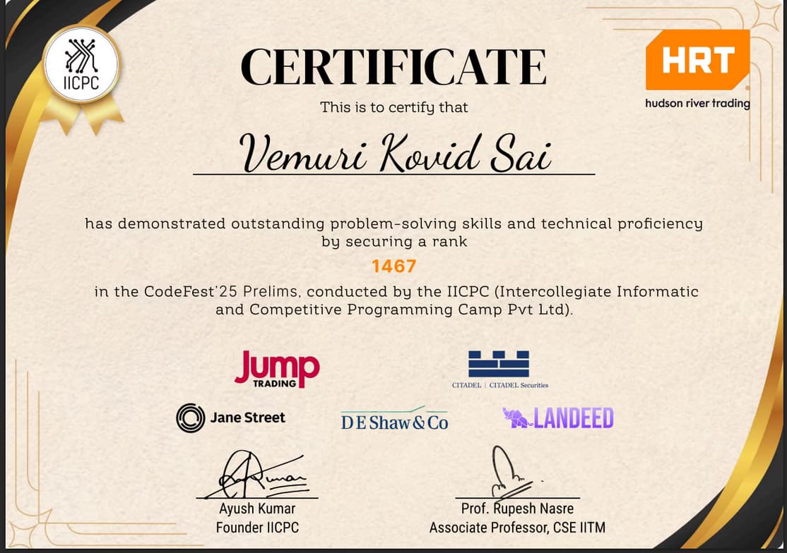 Verified degree or teaching certification of Kovid Sai