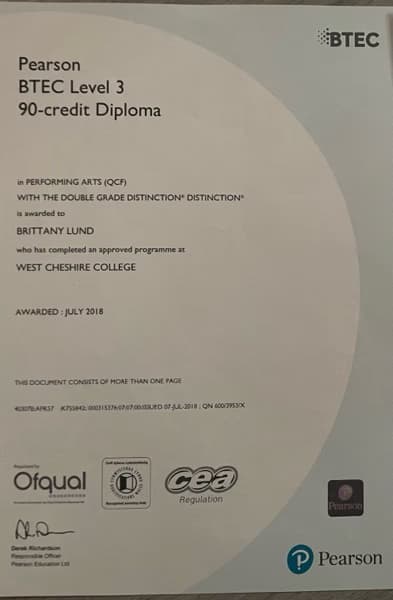 Verified degree or teaching certification of Brittany