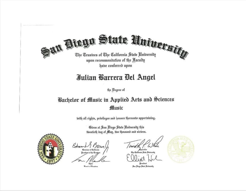 Verified degree or teaching certification of Julian