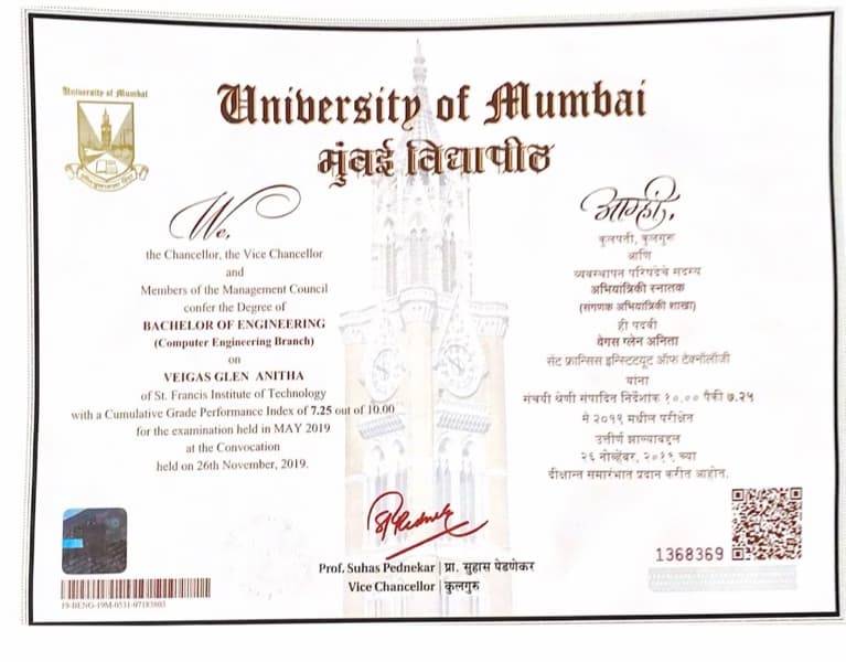 Verified degree or teaching certification of Glen