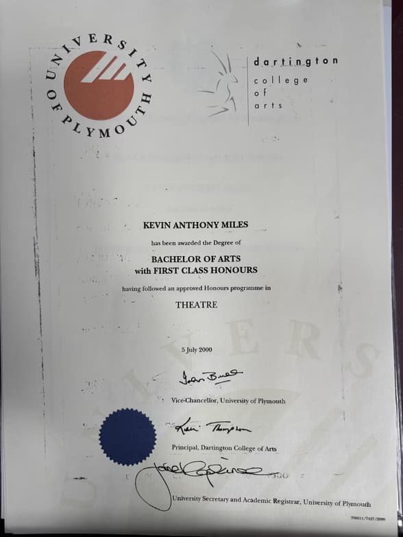 Verified degree or teaching certification of Anthony