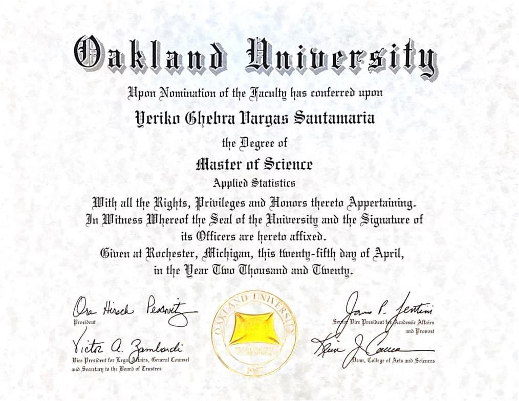 Verified degree or teaching certification of Yeriko