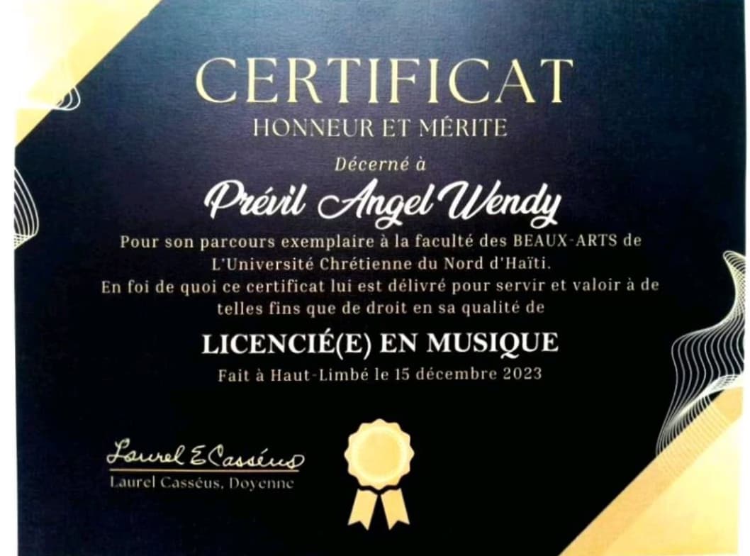 Verified degree or teaching certification of Angel