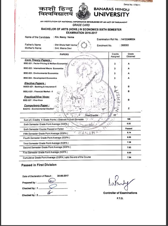 Verified degree or teaching certification of Nancy