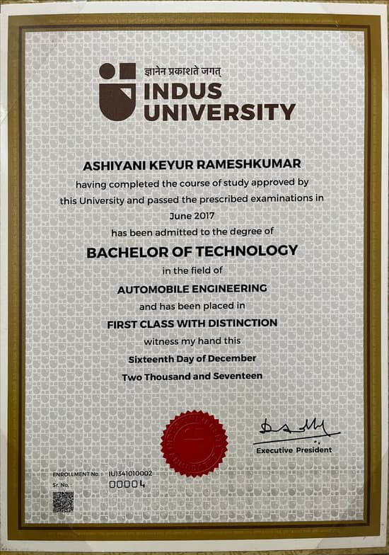 Verified degree or teaching certification of keyur