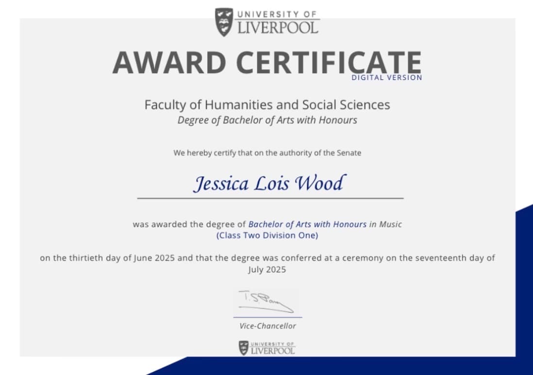 Verified degree or teaching certification of Jessica