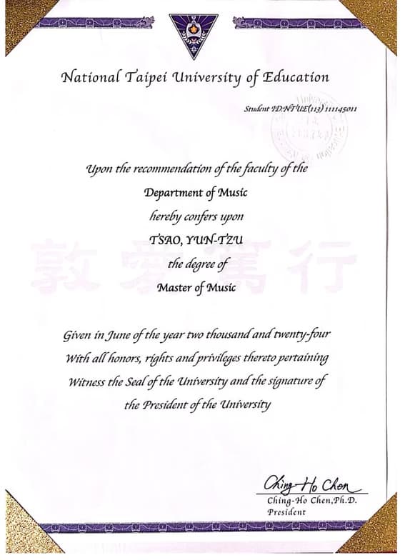 Verified degree or teaching certification of Crystal