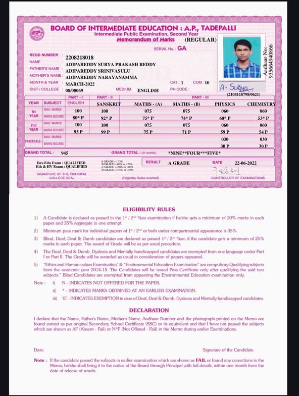 Verified degree or teaching certification of Surya Prakash