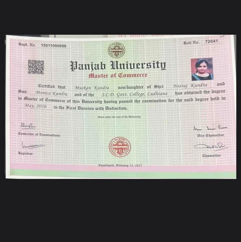 Verified degree or teaching certification of Muskan