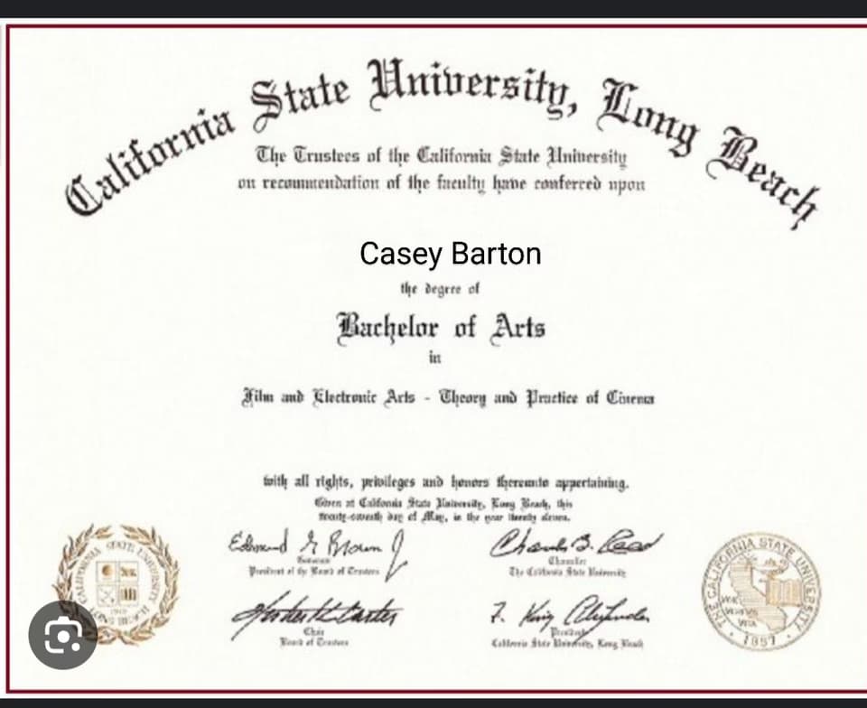 Verified degree or teaching certification of casey