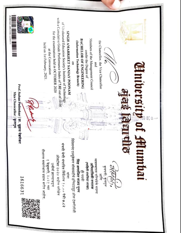 Verified degree or teaching certification of Amarjeet