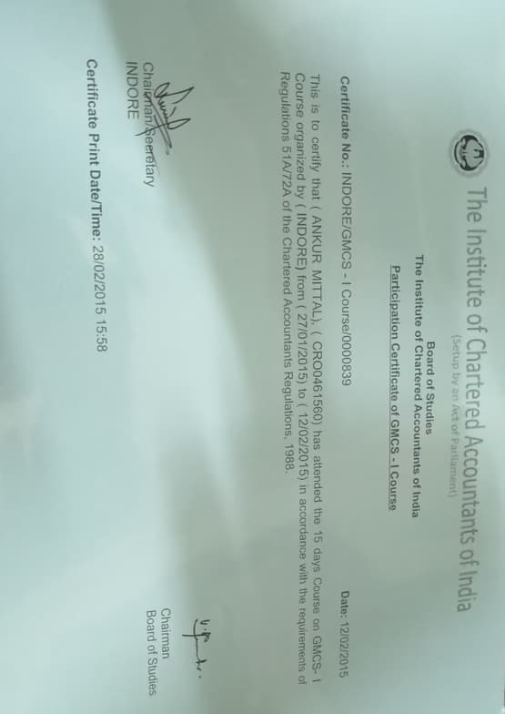 Verified degree or teaching certification of Ankur