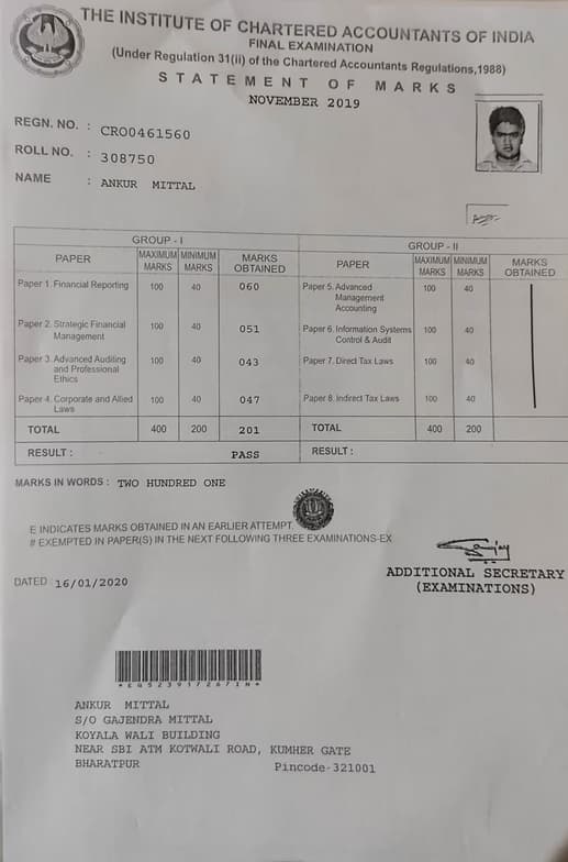 Verified degree or teaching certification of Ankur