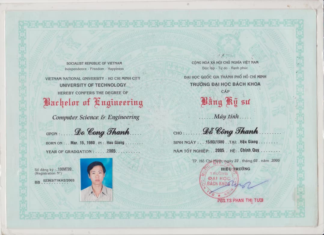 Verified degree or teaching certification of Thanh