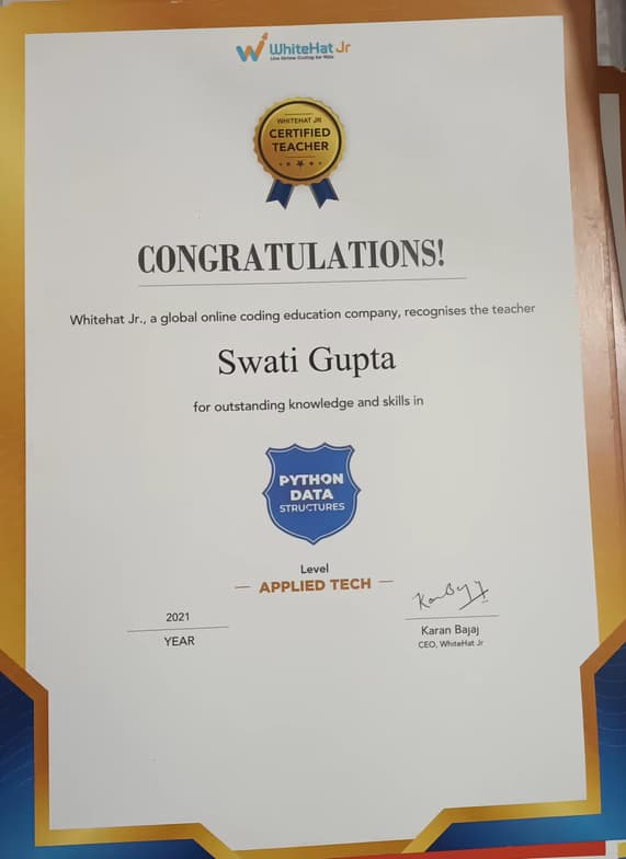 Verified degree or teaching certification of Swati