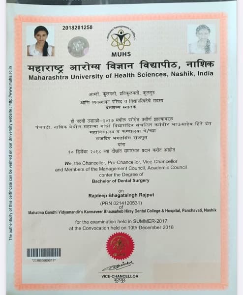 Verified degree or teaching certification of Rajdeep