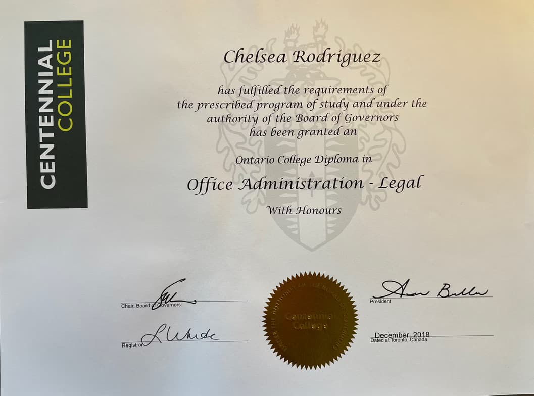 Verified degree or teaching certification of Chelsea