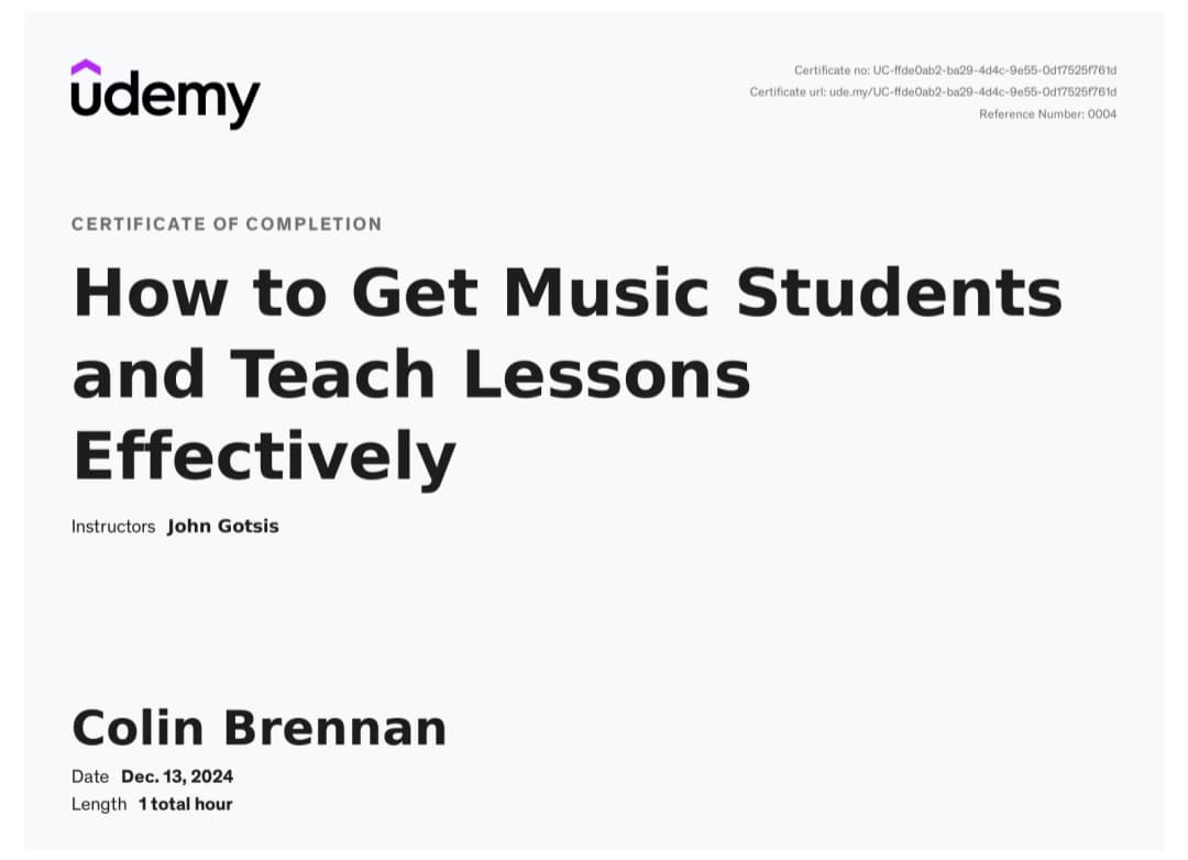 Verified degree or teaching certification of Colin