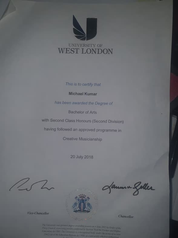 Verified degree or teaching certification of Michael