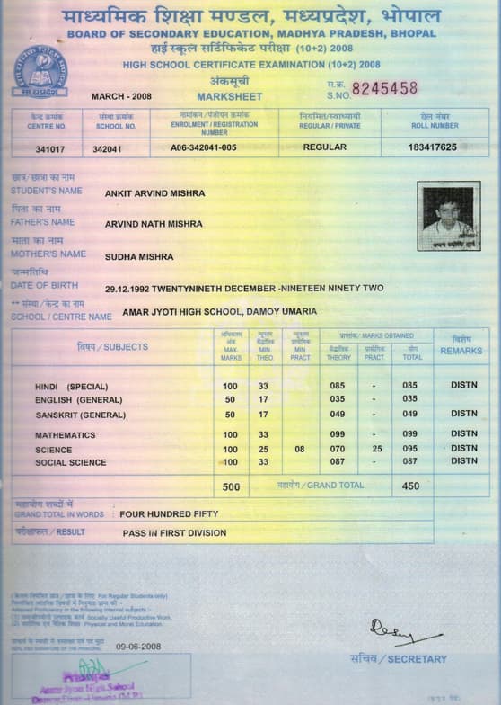 Verified degree or teaching certification of Ankit