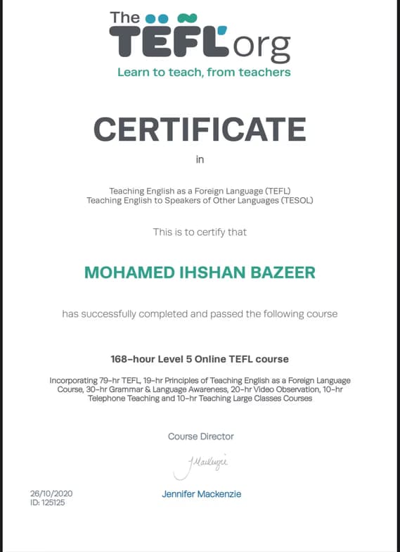 Verified degree or teaching certification of Ihshan
