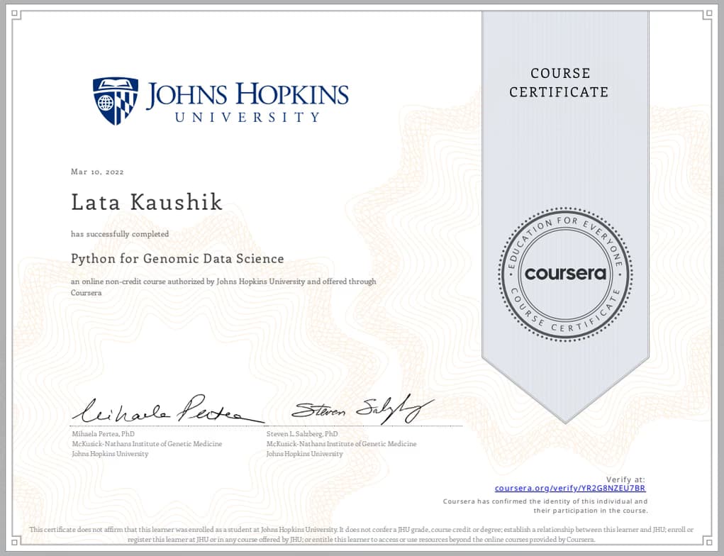 Verified degree or teaching certification of Lata