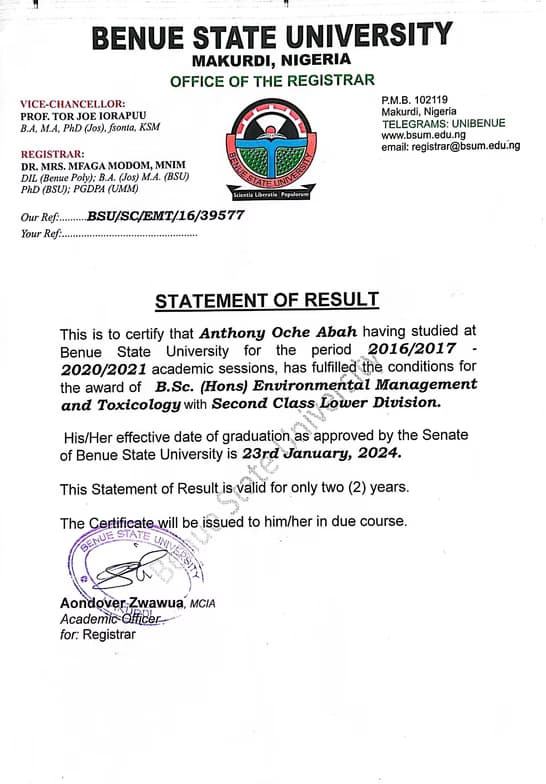 Verified degree or teaching certification of Anthony