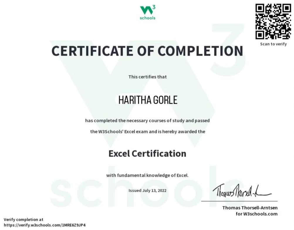 Verified degree or teaching certification of Haritha
