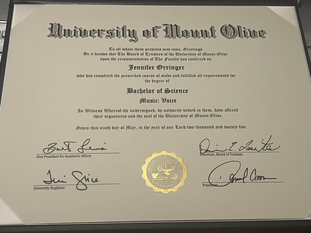 Verified degree or teaching certification of Jennifer